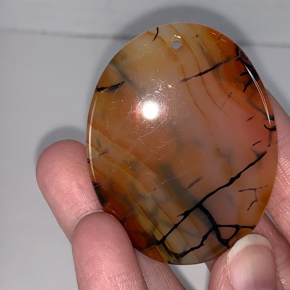 Oval Dragon Veins Agate Orange and White Focal Pendant - Picture 6 of 8